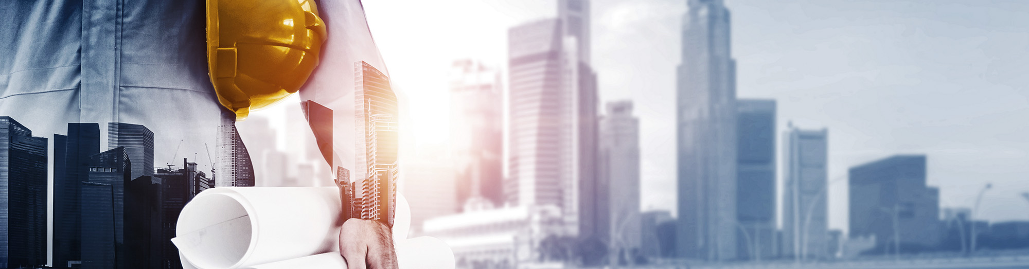 construction collage with skyscrapers in the background